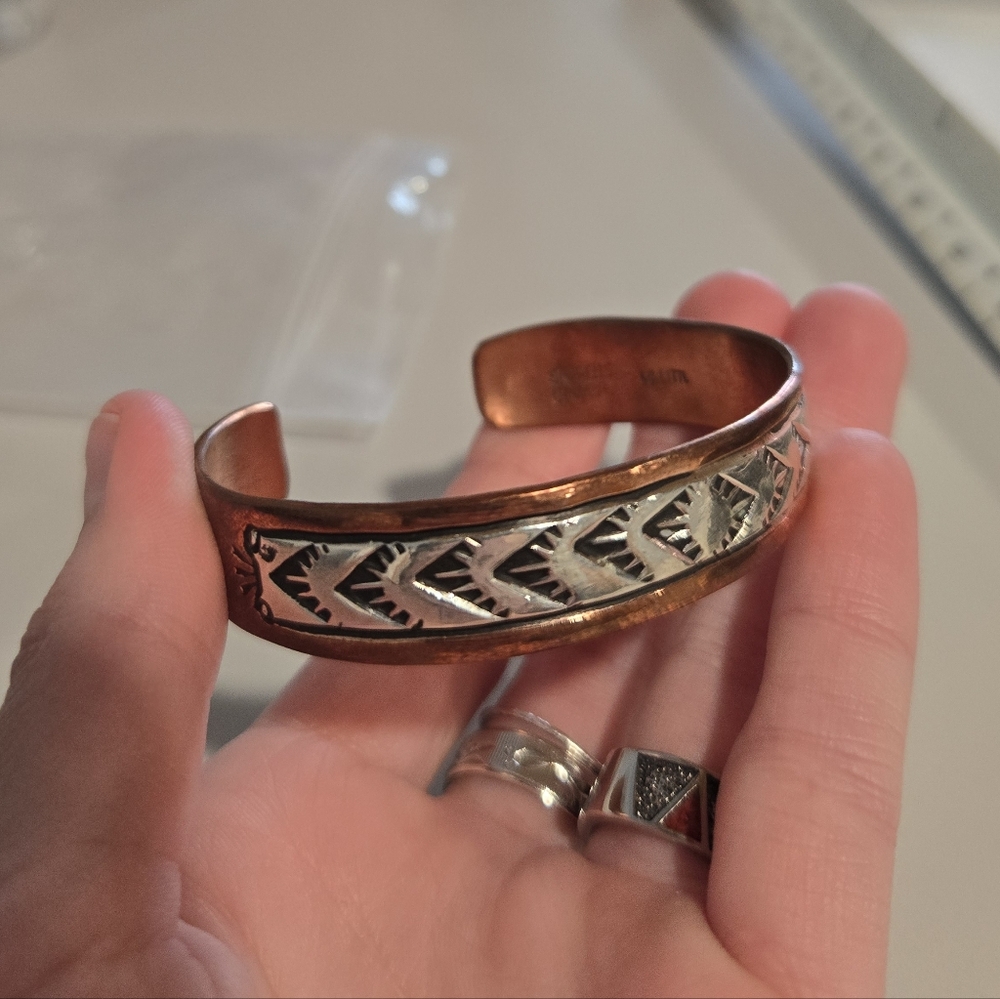 Copper Sterling Silver Native Cuff - image 5